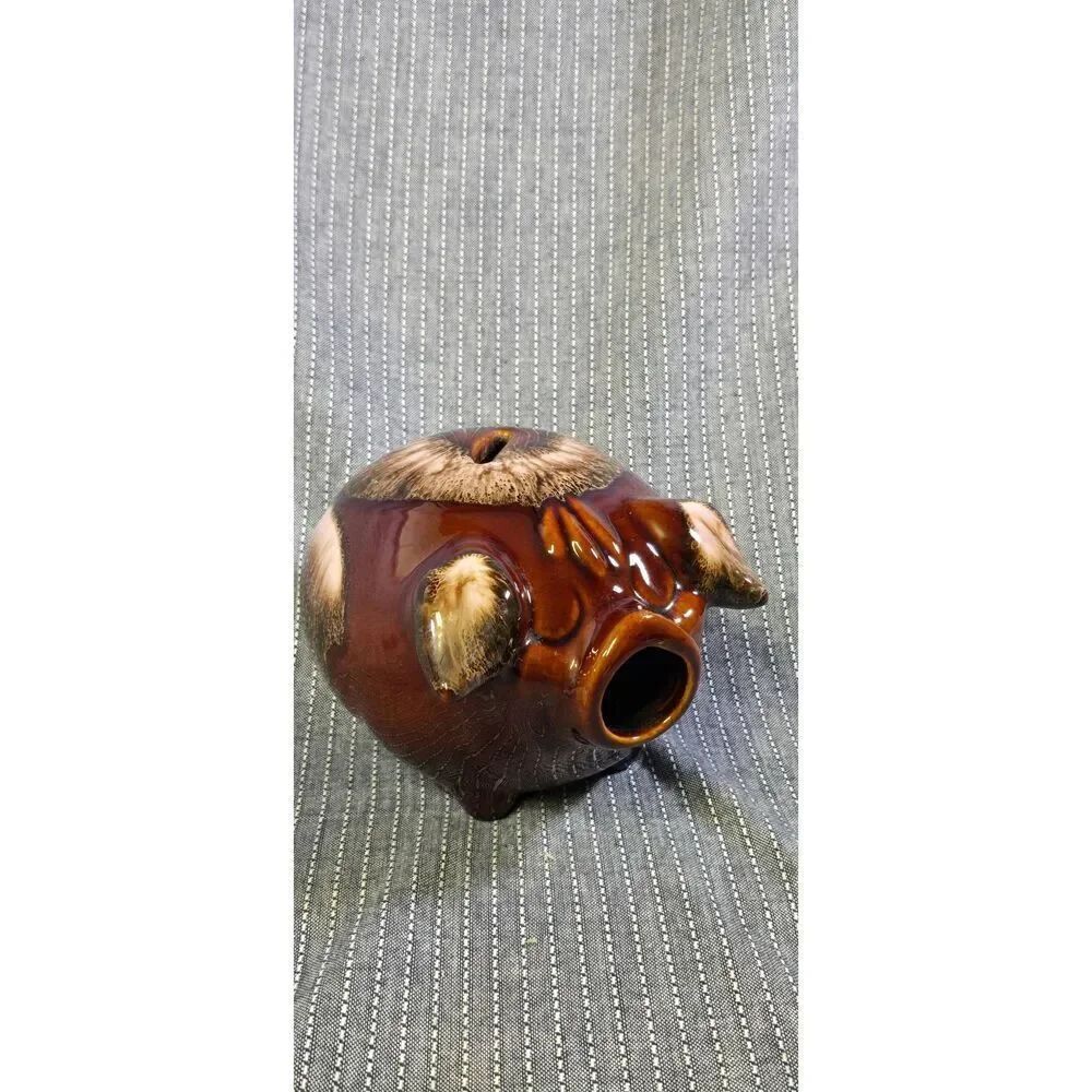Vintage 1957 Corky Pig Brown Ceramic Piggy Bank Hull Pottery USA